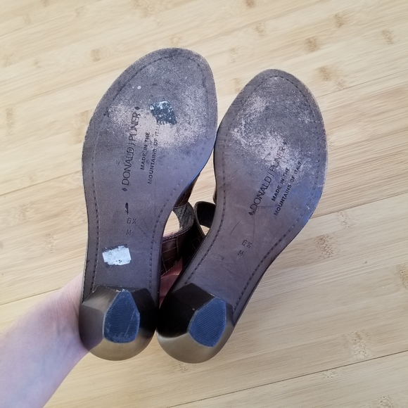 🌸 Donald J. Pliner Brown Leather Tri-Strap Snakeskin Slide Heel Pump Size 6.5 - Picture 10 of 12